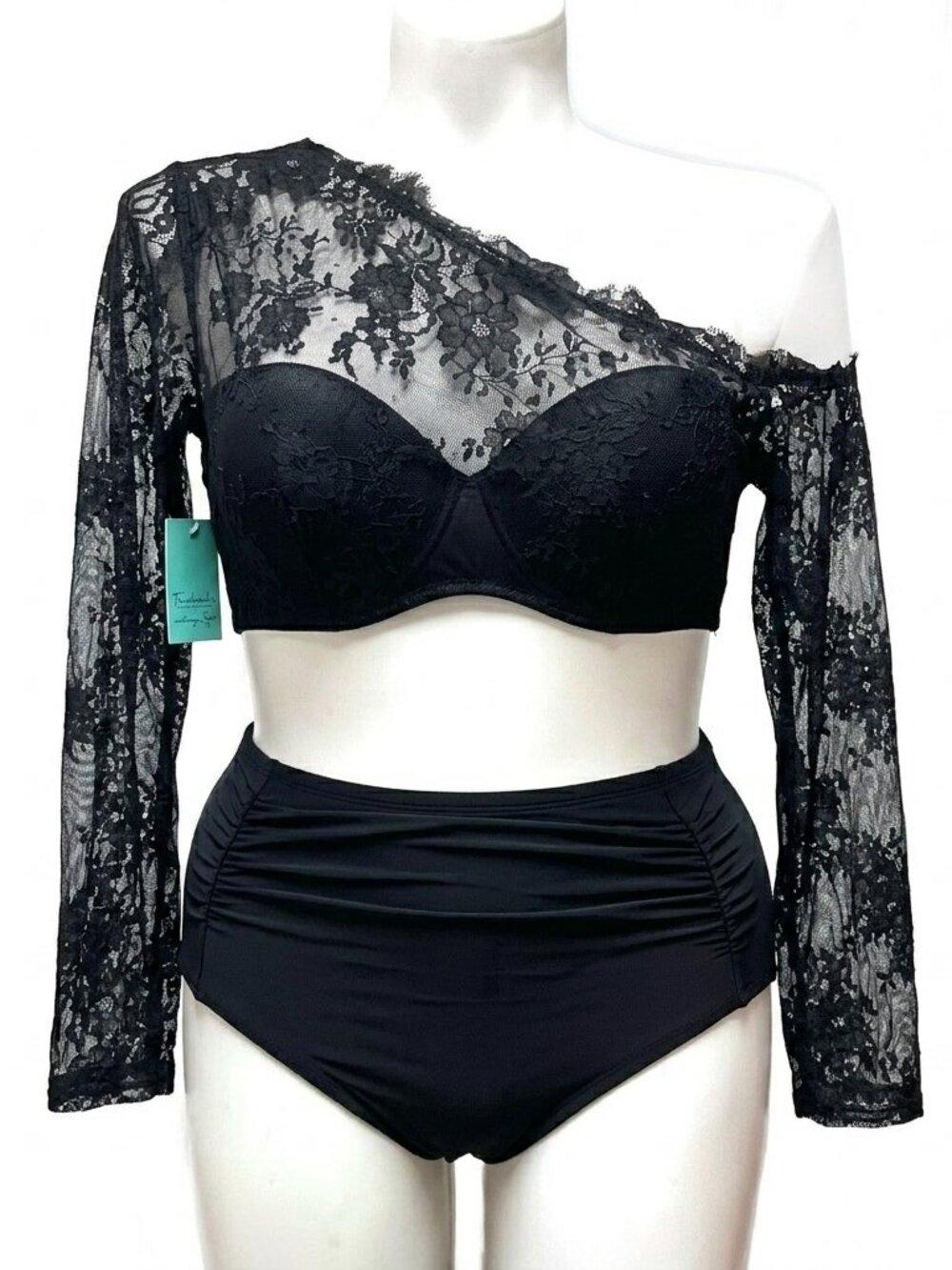 Frederick's x Megan Fox Black Lace Long Sleeve Crop Top Underwire Size L NWT